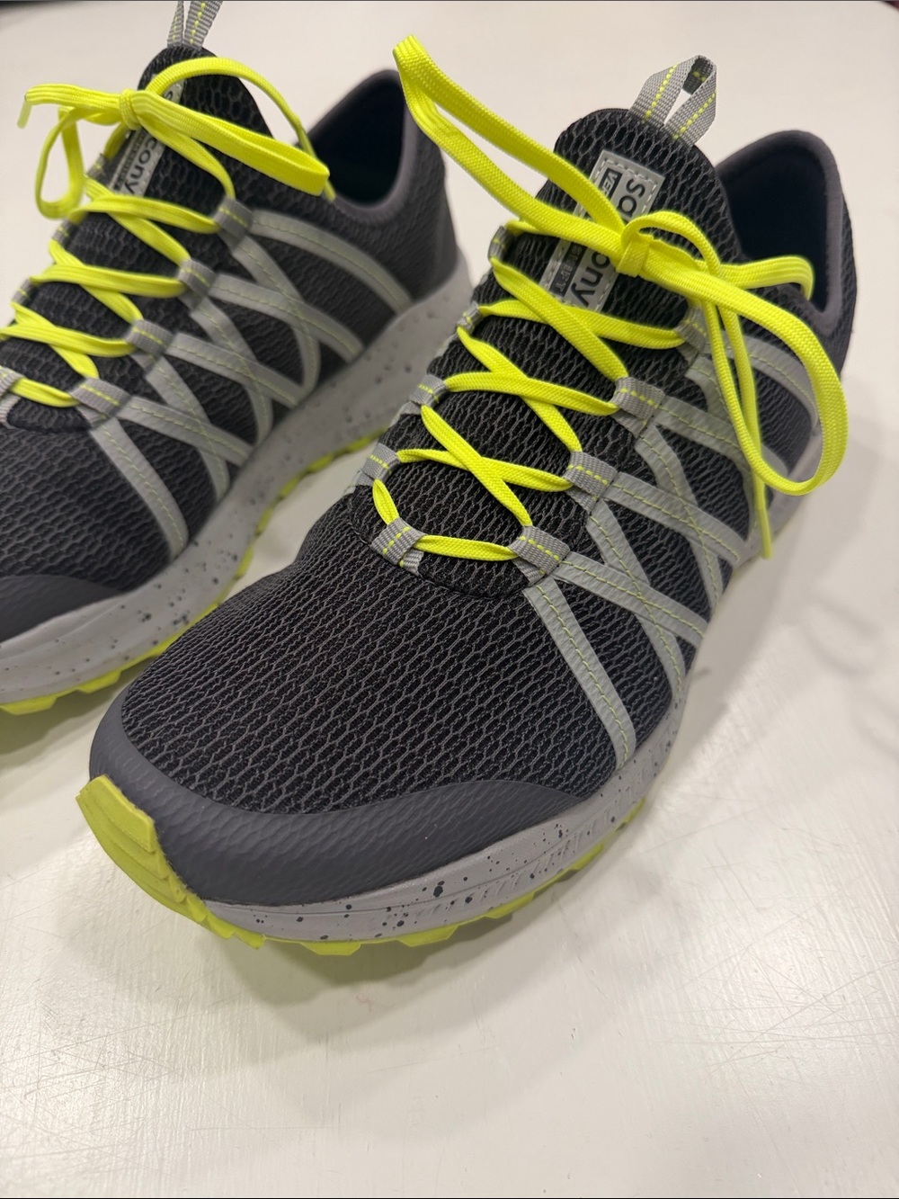 Saucony Men's Gray Athletic Sneakers with Neon Yellow Accents
